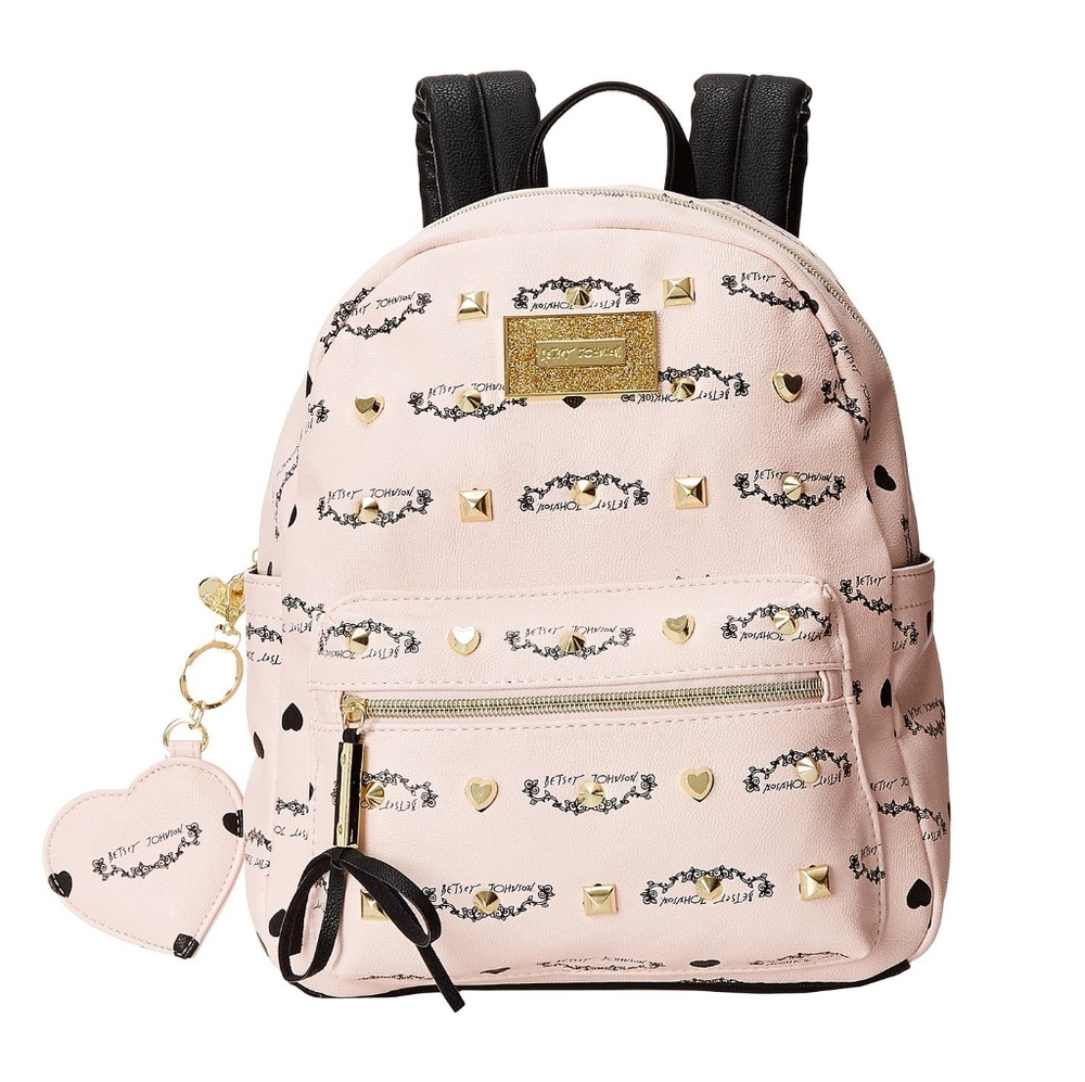 Betsey Johnson pink and gold studded mini backpack